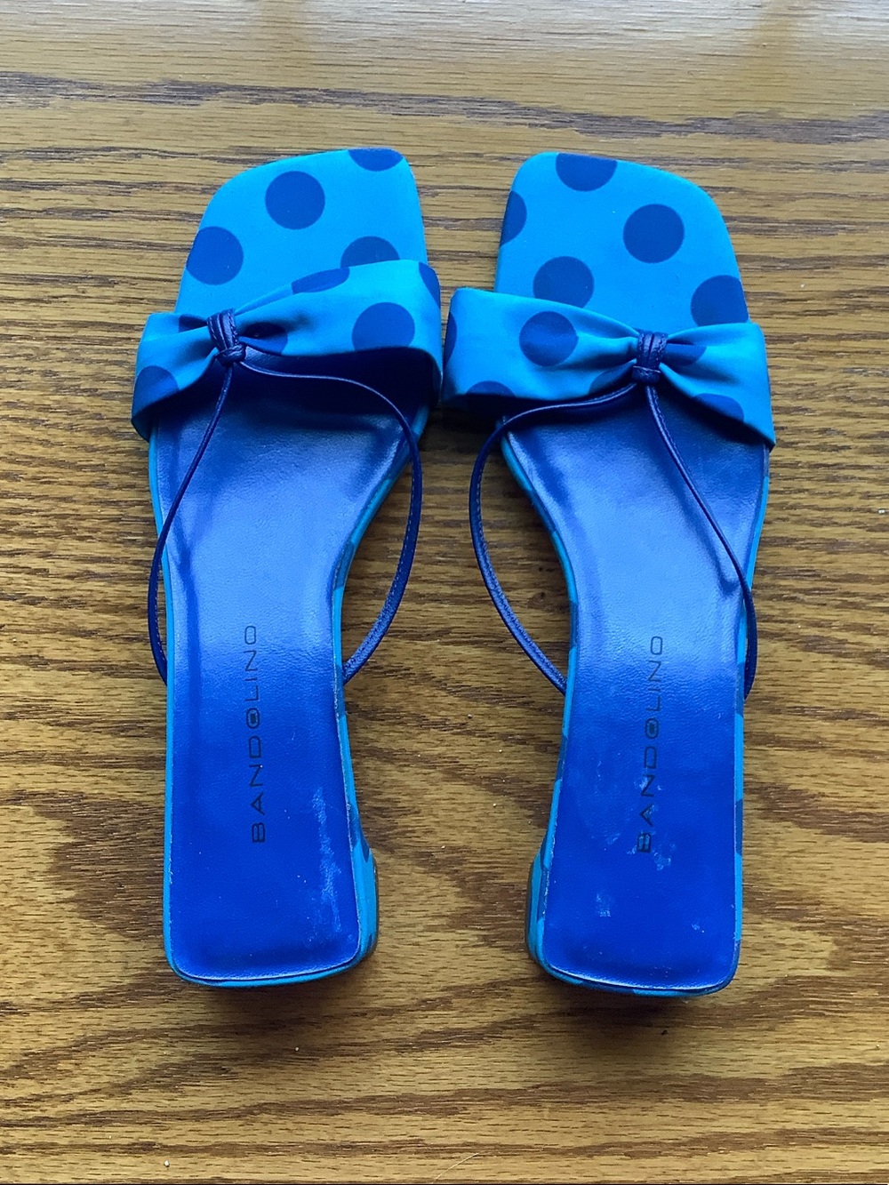 Bandolino Blue Polka Dot Bow Slides